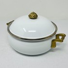 Vintage 1 5qt 6-cups Bon Chef White Enamelware Pot   Lid W brass Handles Serving
