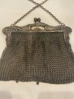 Antique German Silver Mesh Purse Art Nouveau Daisy Engraved Chainmail Handbag