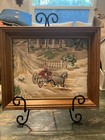 Vintage Dimensional Textile Farm Scene Wall Art     Pair   1960s Fabric Art  pair 