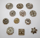 Lot Of 12 Assorted Silver Tone   Rhinestone Buttons Mostly Round Different Sizes