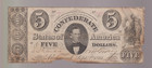1861 Confederate  5 Memminger Note Old Five Dollar Bill Currency Csa Money T-34