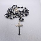 Hematite Rosary Necklace Black Catholic Cross Crucifix Silver Bead Soil Gift