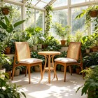 Set Of 2 Mid Century Modern Rattan Dining Chairs  Solid Rubber Wood Frame Dining