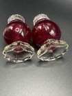 Vintage Red   Clear Glass Salt   Pepper Shakers Set 2 W  Lids 3 In   Cambridge 