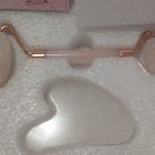 Baimei Natural Jade Roller   Gua Sha Stone Set For Face Pink white