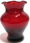 Vintage Anchor Hocking Glass Vase Royal Ruby Red Crimped Rim 4  Tall