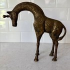 Vintage Fritz Solid Standing Bowing Brass Giraffe Figurine Statue 9   