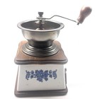 Vintage German Kaffee Coffee Wood Blue White Ceramic Grinder Drawer Untested