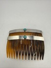Vintage Sterling Silver Hair Combs Pair Turquoise Faux Tortoiseshell Made Usa