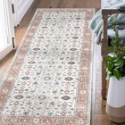 2x10 Hallway Runner Rug Machine Washable Vintage Floral Non-slip Orange Carpet