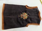 Vintage Brown And Orange Wool Hand Embroidered Buttoned Folk Art Vest W Pockets