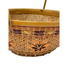 Vintage Asian Split Bamboo And Rattan Woven Boho Floral Double Handle Basket 