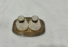 Vintage Mini Cut Clear Glass Salt Pepper Shakers With Silver Plated Tray