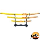 3pc Set Collectible Ninja Yellow Dragon Katana Swords Carbon Steel Blade   Stand