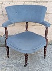Antique Vintage Old Solid Wood Wooden Fabric Upholstery Corner Tub Barrel Chair