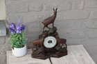Rare Antique Swiss Black Forest Wood Carved Hunt Deer Animal Barometer 