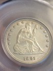 1891 Seated Liberty Quarter Pcgs Au55 Old Green Holder    Pq   