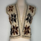Vintage Folk Artisan Handknit Peruvian Cream Vest Womens Xs Alpaca Wool Cropped