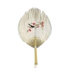 Goose Feather Fan Vtg Hand Painted Asian Rigid Bird Chinese Wood Handle