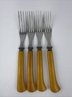 Vintage Stainless Steel Bakelite Tableware  4 Forks  4 Knives Butterscotch