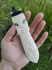 Hei Tiki Maori Pendant Large Royal Hand Carved Bone Abalone Eyes New Zealand