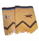 2 Vintage Window Valance Western Rodeo Cowboys Boys Bedroom Tan Soft Texture