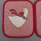 2 Piece 1980 s Red Quilted Potholders White Goose Red Ribbon Holly Accent
