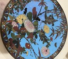 Antique Japanese Cloisonn   Charger Plate 12  Meiji Period Birds Mums As Is