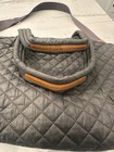 Mz Wallace Quilted Dark Gray Tote Detachable Strap Silver Hardware