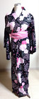 Japanese Yukata Set   Cotton Kimono Summer Festival Floral Black Pink Obi Belt