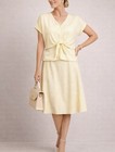 Ak Anne Klein 100  Silk Skirt Blouse Set Women Pastel Yellow Career Read Desc