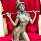 Bronze Sculpture Dancer Woman Cane Revue Marble Elegant Art Figurine Lady Decor
