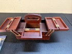 Vintage Singer Sewing Box Accordion Fold Out Wooden Sewing Carry Caddy Organizer