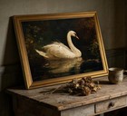 Gold Framed Vintage Swan Wall Art Moody Swan Oil Painting Picture Wall Decor    