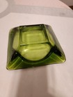 Large Vintage Beautiful Green Glass Square  6x6 Cigar Ashtray Rare Emerald 
