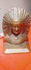 Vtg  Cast Iron Native American Indian Chief Head Single Bookend Metal 5  Hi