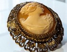 Antique European 800 Silver Filigree Shell Cameo Brooch