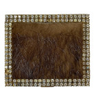Vtg Folding Powder   Mirror Compact Case Square Shape Gold Tone Rhinestone Fur