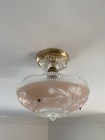 Antique Vintage Art Deco Ceiling Chandelier Glass    3 Chain Light Fixture   