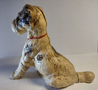 Cast Iron Still Penny Bank Sitting Wirehair Terrier Dog W  Red Collar  825
