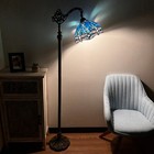Tiffany Style Floor Lamp Blue Stained Glass Dragonfly Gooseneck Adjustable 63 h