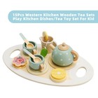 15pcs Western Kitchen Wooden Tea Sets Play Kitchen Dishes tea Toy Set For Kid  4