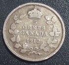 Canada 1912 5c Five Cent Silver Coin King George V Vf Very Fine  925 Silver  1