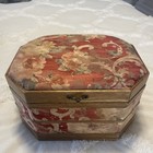 Wooden Sewing Basket Organizer Padded Lid Coral Roses Black Interior W  Tray