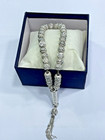 925 Pure Sterling Silver Islamic Prayer 33 Beads Wit Cord Misbaha Tasbih Rosary