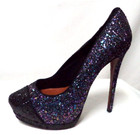 Schutz Anthropologie Glitter Purple Black Platform Heels Leather Lined Size Sz 8