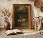 Gold Framed Vintage Swan Canvas Wall Art Romantic Vintage Swan Painting Pictu   