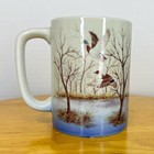 Vintage Otagiri Japan Wood Carolina Ducks In Flight Mug Coffee Cup Blue Lake