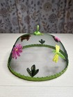 Vintage Wire Mesh Embroidered Food Dome    butterfly Ladybug Dragonfly    11 75   