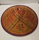 Vintage East Asian Beaded Conical Rattan Farmer Garden Hat  Hand Painted